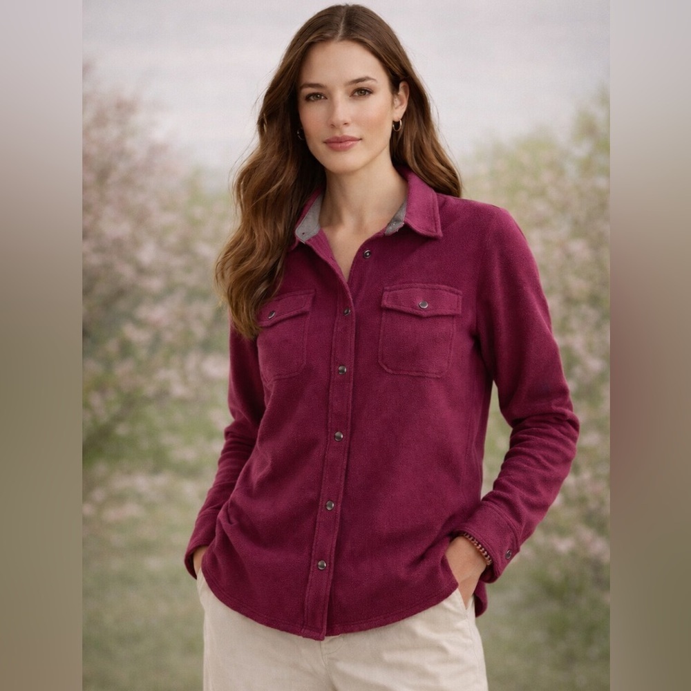L.L. Bean Burgundy Button-Up Polartec Shirt XL Cold Weather Outdoor Adventure - Picture 1 of 5